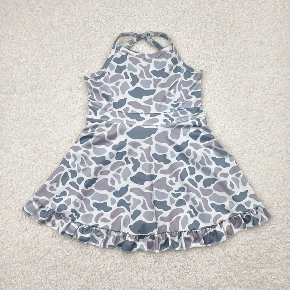 Sibling 6 colors Baby Girls Strap Camo Yoga Ruffle Knee Length Dresses  D 7.8