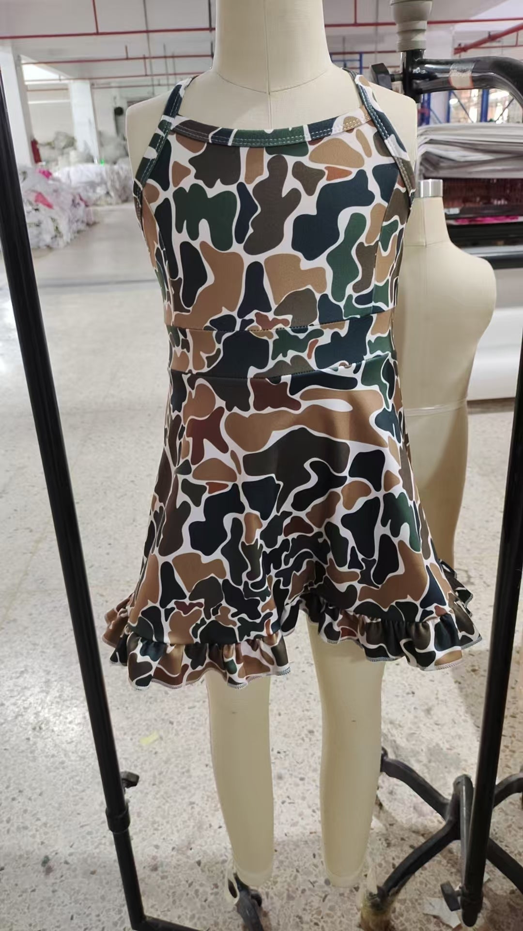 GSD2309  Baby Girls Strap Dark Brown Camo Yoga Ruffle Knee Length Dresses D 4.22