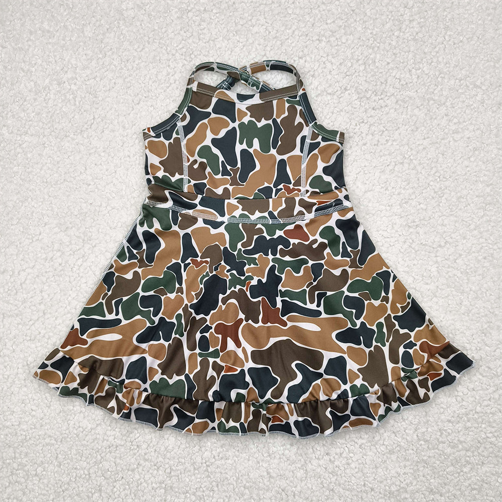 GSD2309  Baby Girls Strap Dark Brown Camo Yoga Ruffle Knee Length Dresses D 4.22