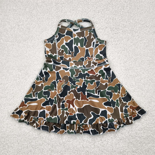 GSD2309  Baby Girls Strap Dark Brown Camo Yoga Ruffle Knee Length Dresses D 4.22