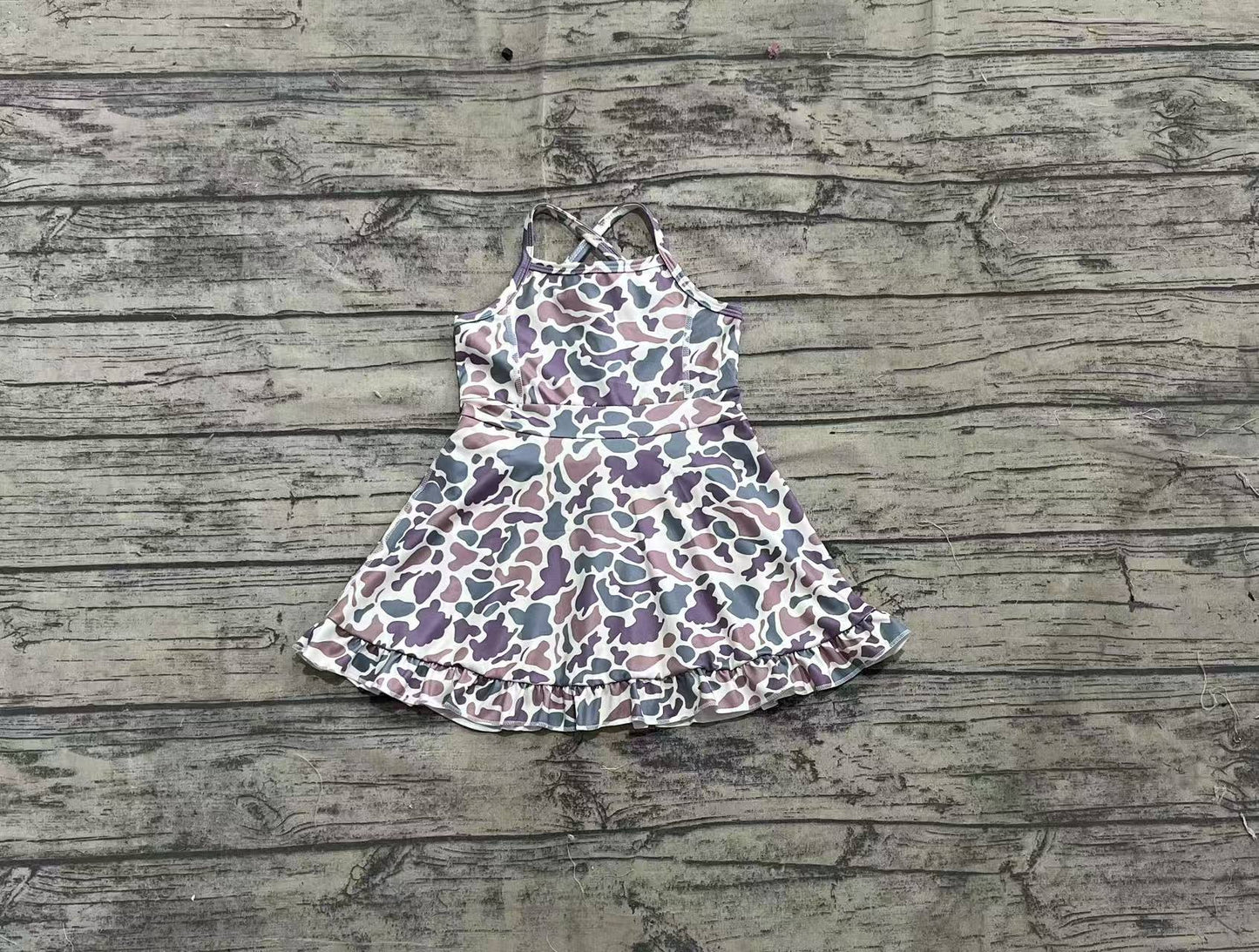 GSD2310  Baby Girls Strap Lavender Camo Yoga Ruffle Knee Length Dresses D 4.3