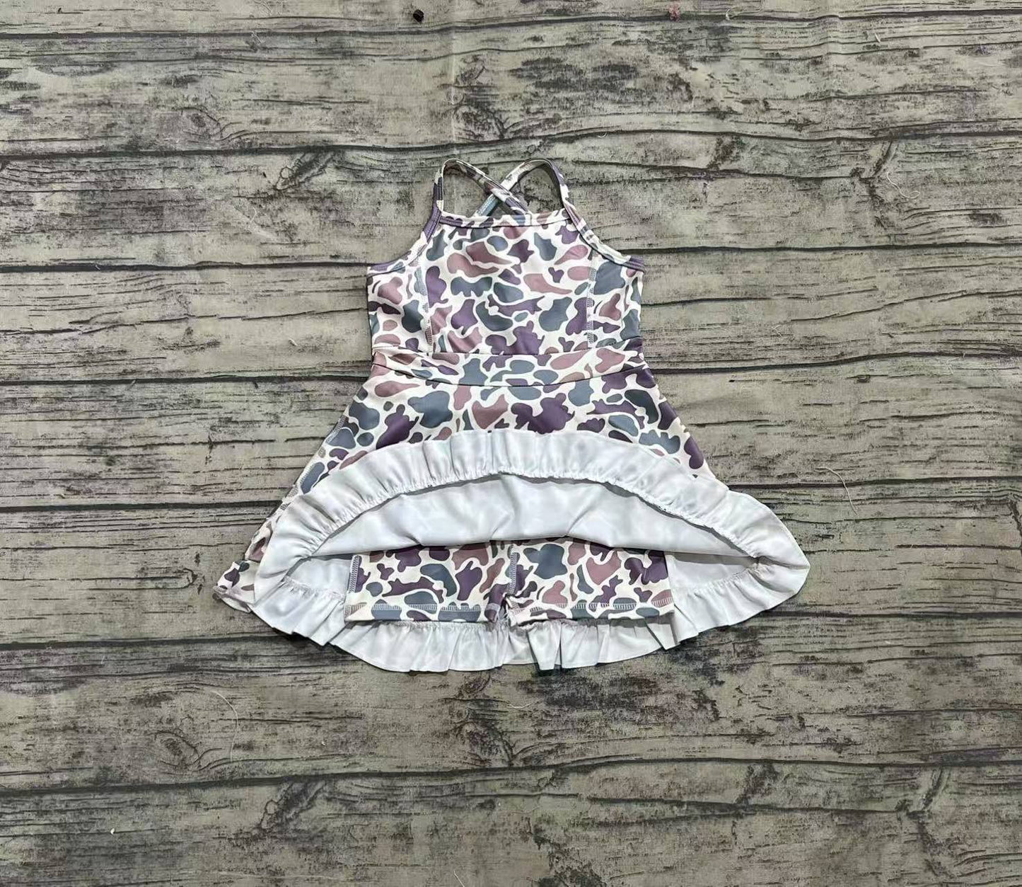 GSD2310  Baby Girls Strap Lavender Camo Yoga Ruffle Knee Length Dresses D 4.3