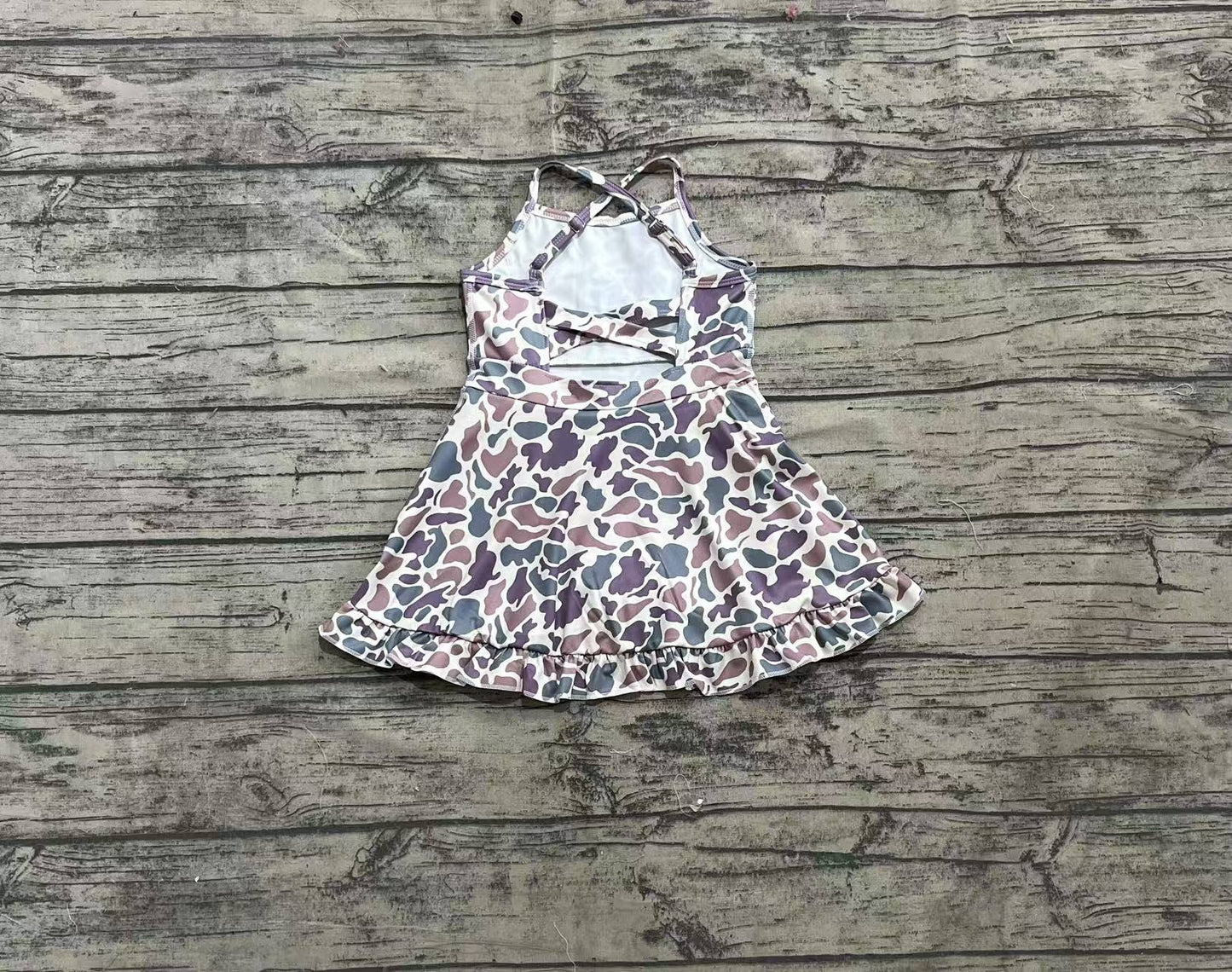 GSD2310  Baby Girls Strap Lavender Camo Yoga Ruffle Knee Length Dresses D 4.3