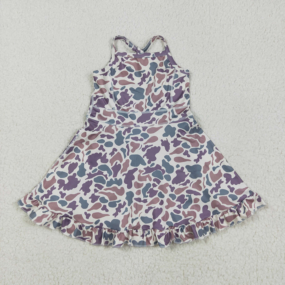 GSD2310  Baby Girls Strap Lavender Camo Yoga Ruffle Knee Length Dresses D 4.3