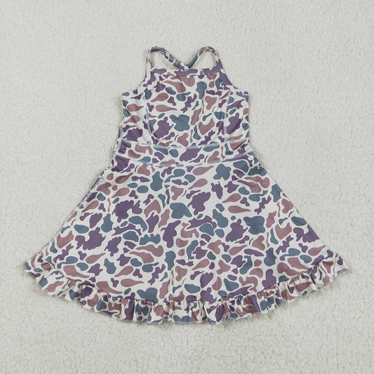 GSD2310  Baby Girls Strap Lavender Camo Yoga Ruffle Knee Length Dresses D 4.3