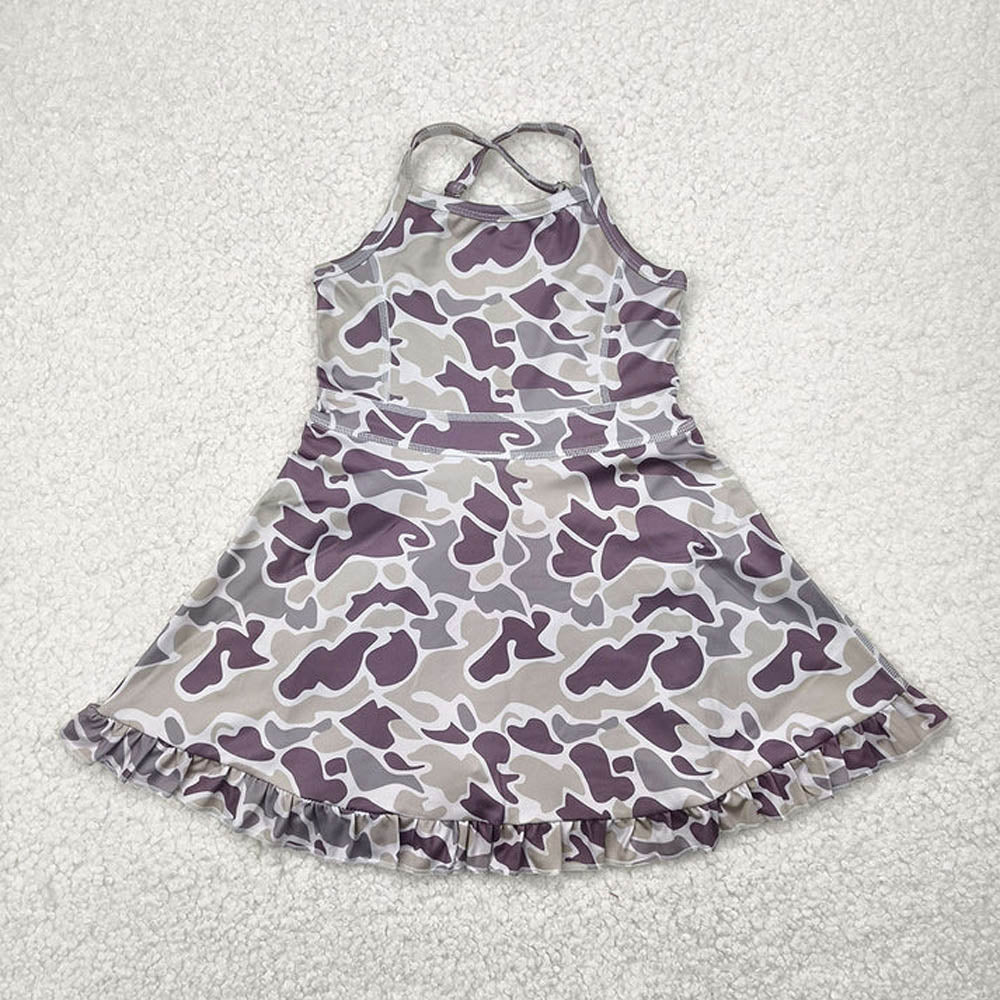 Sibling 6 colors Baby Girls Strap Camo Yoga Ruffle Knee Length Dresses  D 7.8