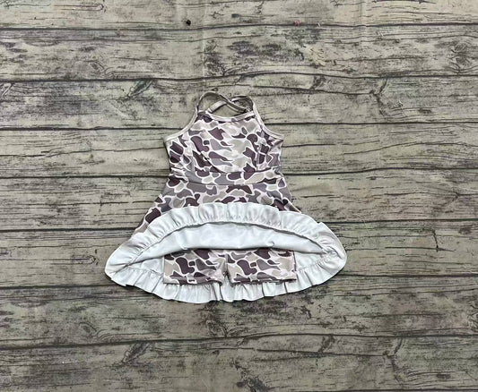 presale GSD2312 Baby Girls Strap Purple Camo Yoga Ruffle Knee Length Dresses  D 4.3