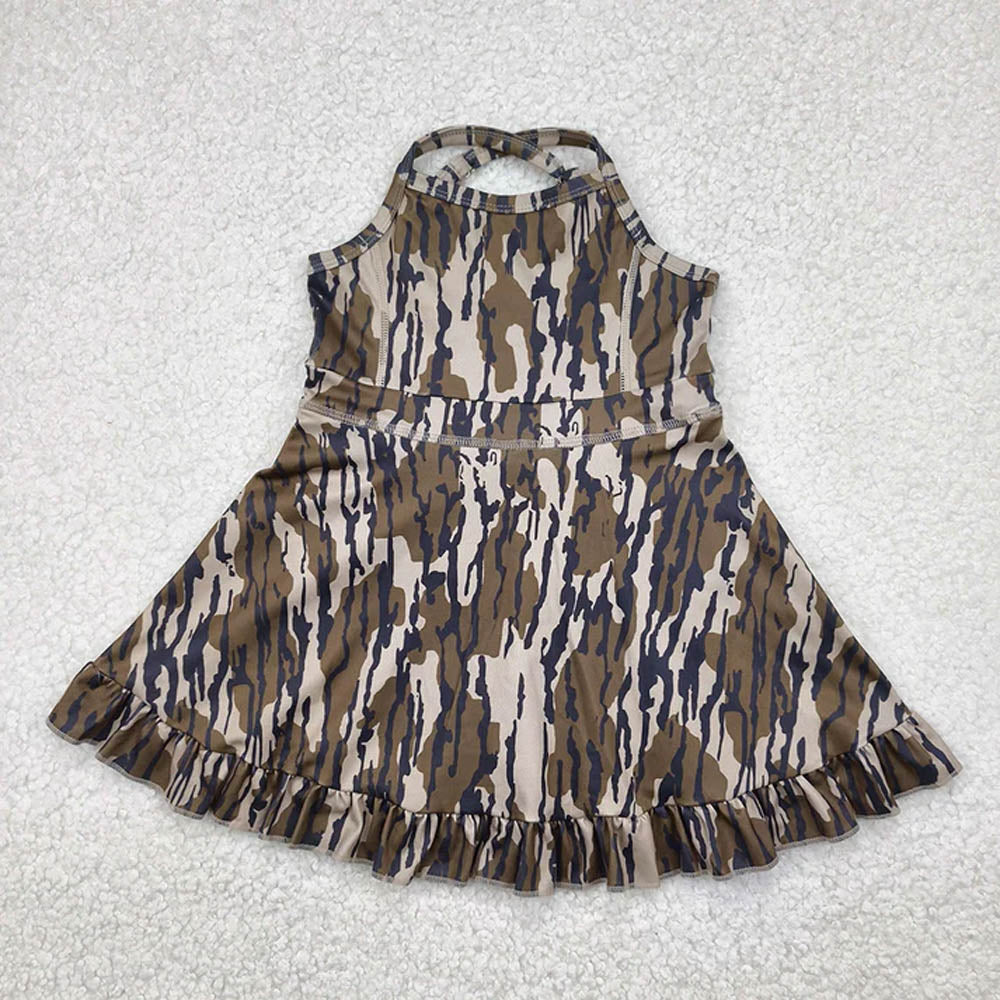 Sibling 6 colors Baby Girls Strap Camo Yoga Ruffle Knee Length Dresses  D 7.8