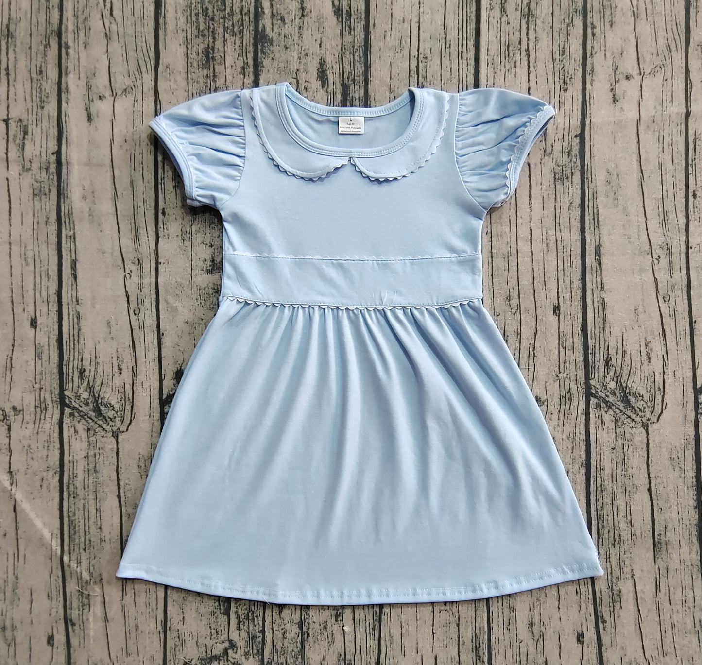 GSD2316 Baby Girls Blue Short Ruffle Sleeves Knee Length Dresses  D 6.16