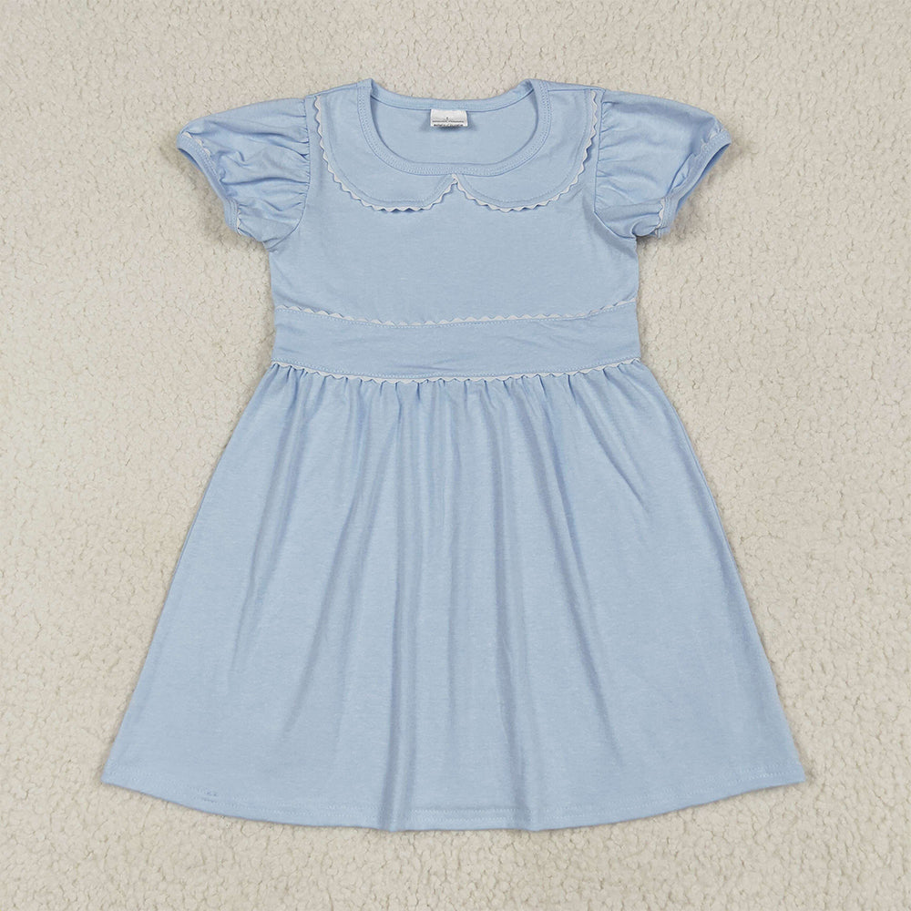 GSD2316 Baby Girls Blue Short Ruffle Sleeves Knee Length Dresses  D 6.16