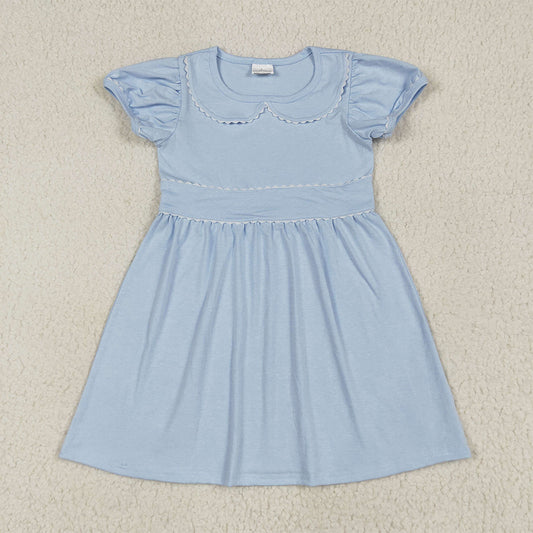 GSD2316 Baby Girls Blue Short Ruffle Sleeves Knee Length Dresses D 6.16
