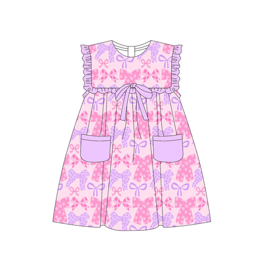 presale  GSD2319  Baby Girls Lavender Bows Pockets Knee Length Dresses  D 3.20