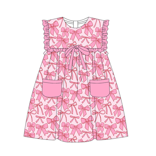 presale GSD2321 Baby Girls Pink Bows Pockets Knee Length Dresses D 3.20