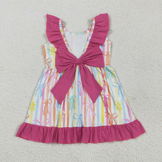 GSD2322 Baby Girls Colorful Stripe Bows Knee Length Dresses   D 5.22