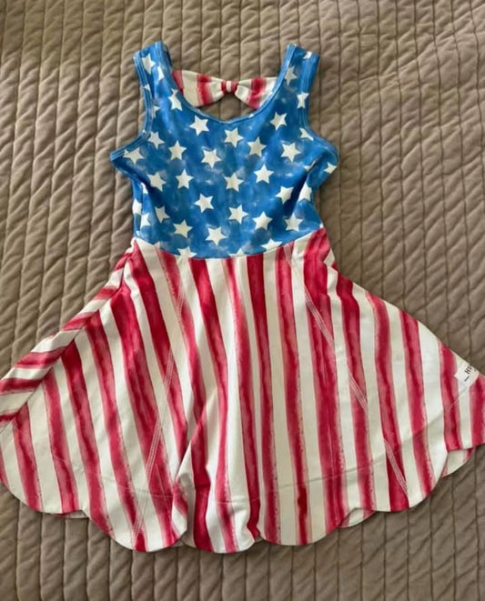 presale GSD2323  Baby Girls Blue Stars Red Stripe 4th Of July Knee Length Dresses  D 3.20