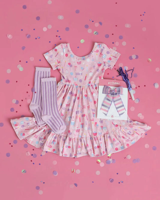 presale GSD2324  Baby Girls Pink Birthday Cakes Knee Length Dresses D 3.20