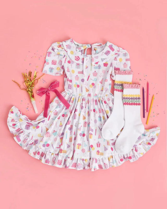 presale GSD2325  Baby Girls White Birthday Cakes Knee Length Dresses D 3.20