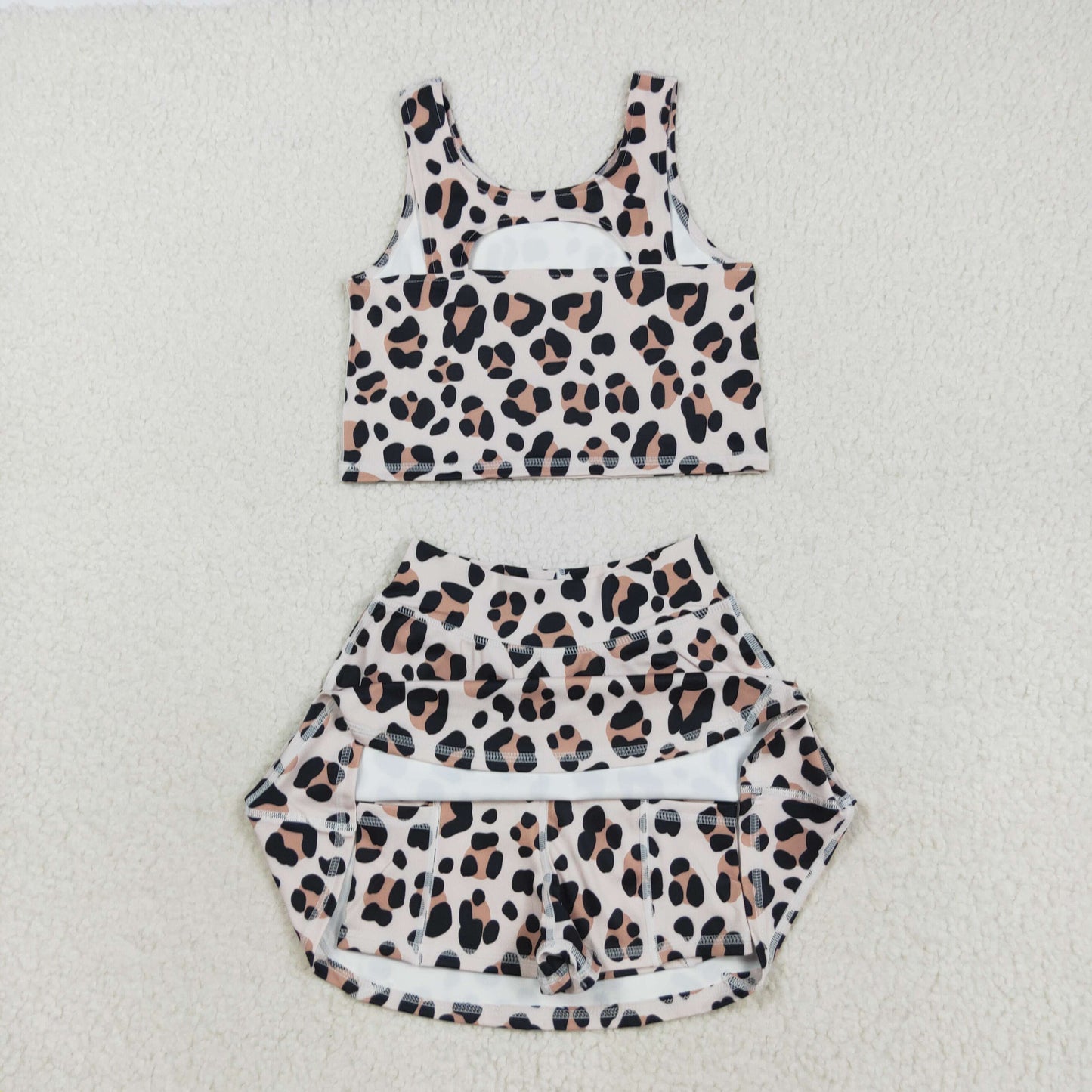 GSD2327 Baby Girls Sleeveless Leopard Top Skort Yoga Set   D 8.21