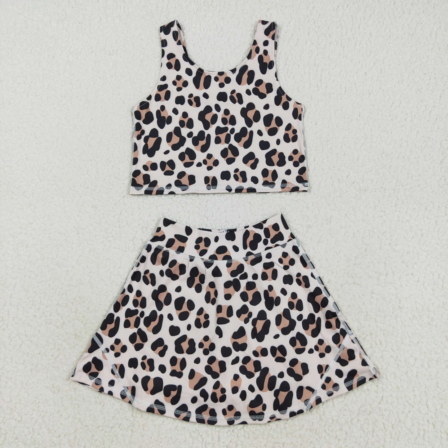GSD2327 Baby Girls Sleeveless Leopard Top Skort Yoga Set   D 8.21