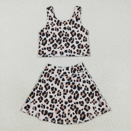 GSD2327 Baby Girls Sleeveless Leopard Top Skort Yoga Set   D 8.21