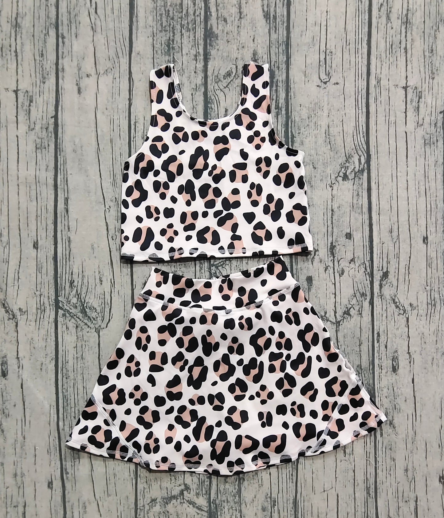GSD2327 Baby Girls Sleeveless Leopard Top Skort Yoga Set   D 8.21