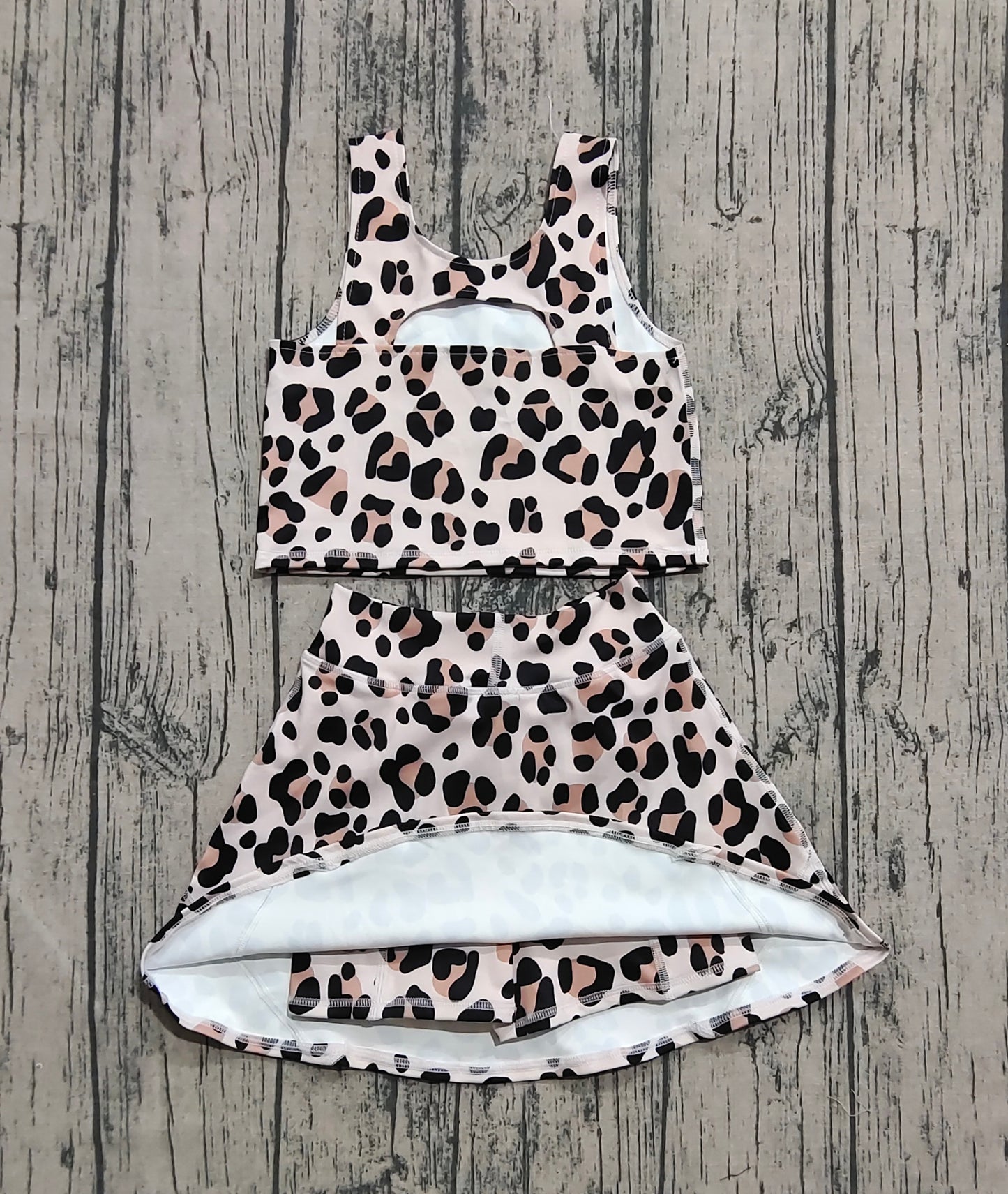 GSD2327 Baby Girls Sleeveless Leopard Top Skort Yoga Set   D 8.21