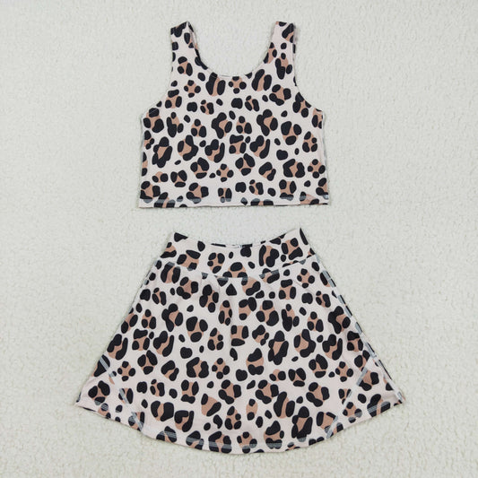 GSD2327 Baby Girls Sleeveless Leopard Top Skort Yoga Set   D 8.21