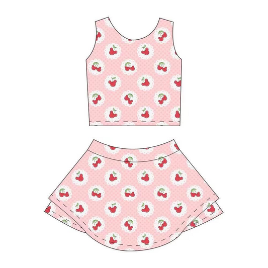 presale GSD2330 Baby Girls Sleeveless Pink Cartoon Mouse Top Skort Yoga Set  D 3.19