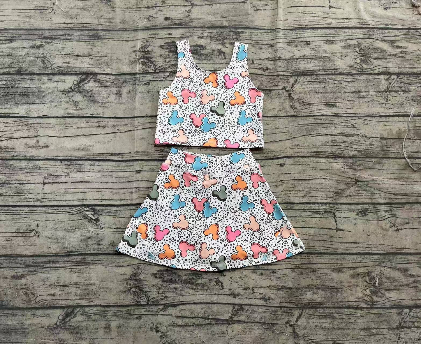 GSD2331  Baby Girls Sleeveless Cartoon Mouse Balloons Top Skort Yoga Set  D 4.8