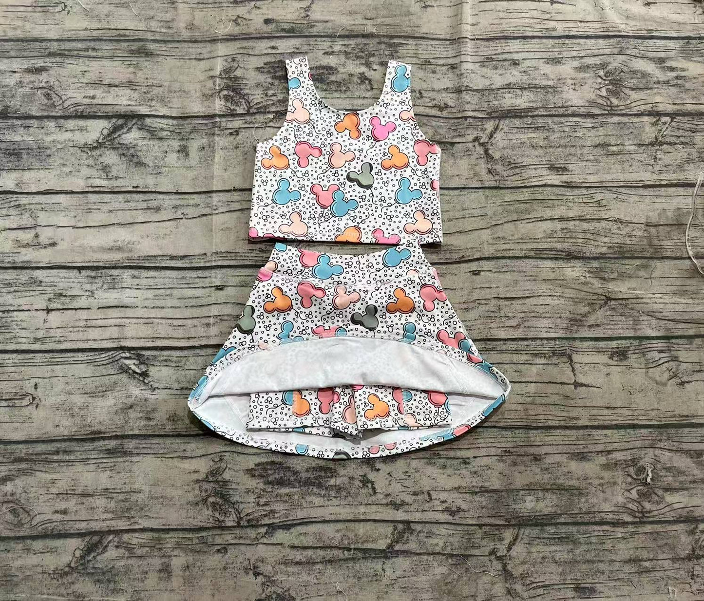 GSD2331  Baby Girls Sleeveless Cartoon Mouse Balloons Top Skort Yoga Set  D 4.8