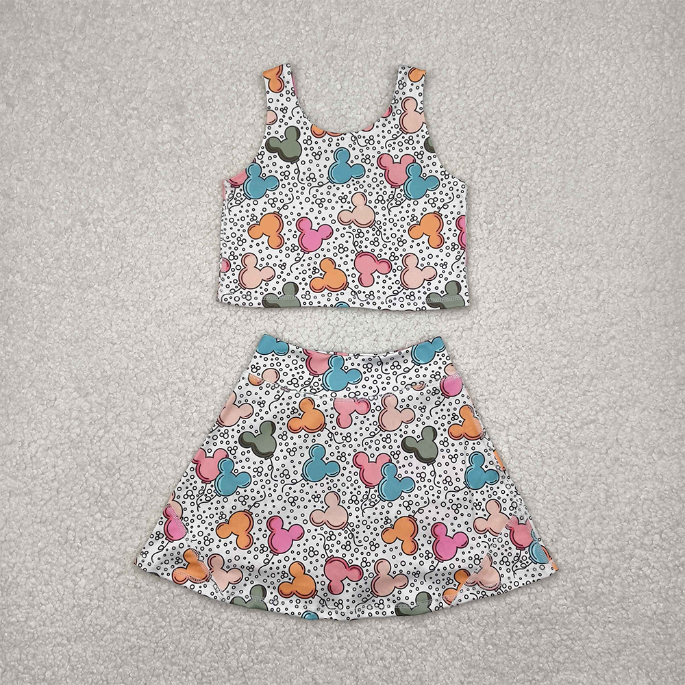 GSD2331  Baby Girls Sleeveless Cartoon Mouse Balloons Top Skort Yoga Set  D 4.8