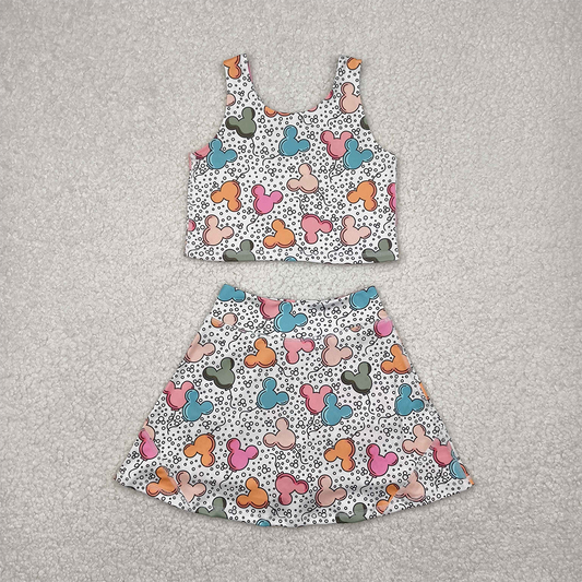GSD2331 Baby Girls Sleeveless Cartoon Mouse Balloons Top Skort Yoga Set D 4.8