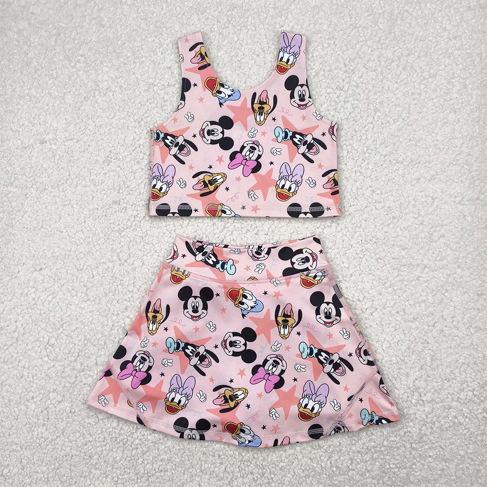GSD2332 Baby Girls Sleeveless Cartoon Mouse Ducks Top Skort Yoga Set  D 4.3