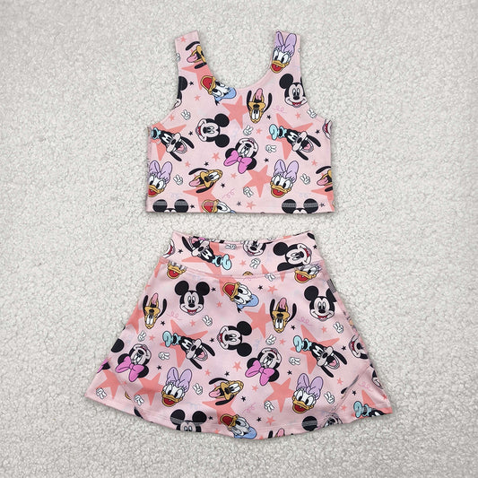 GSD2332 Baby Girls Sleeveless Cartoon Mouse Ducks Top Skort Yoga Set  D 4.3