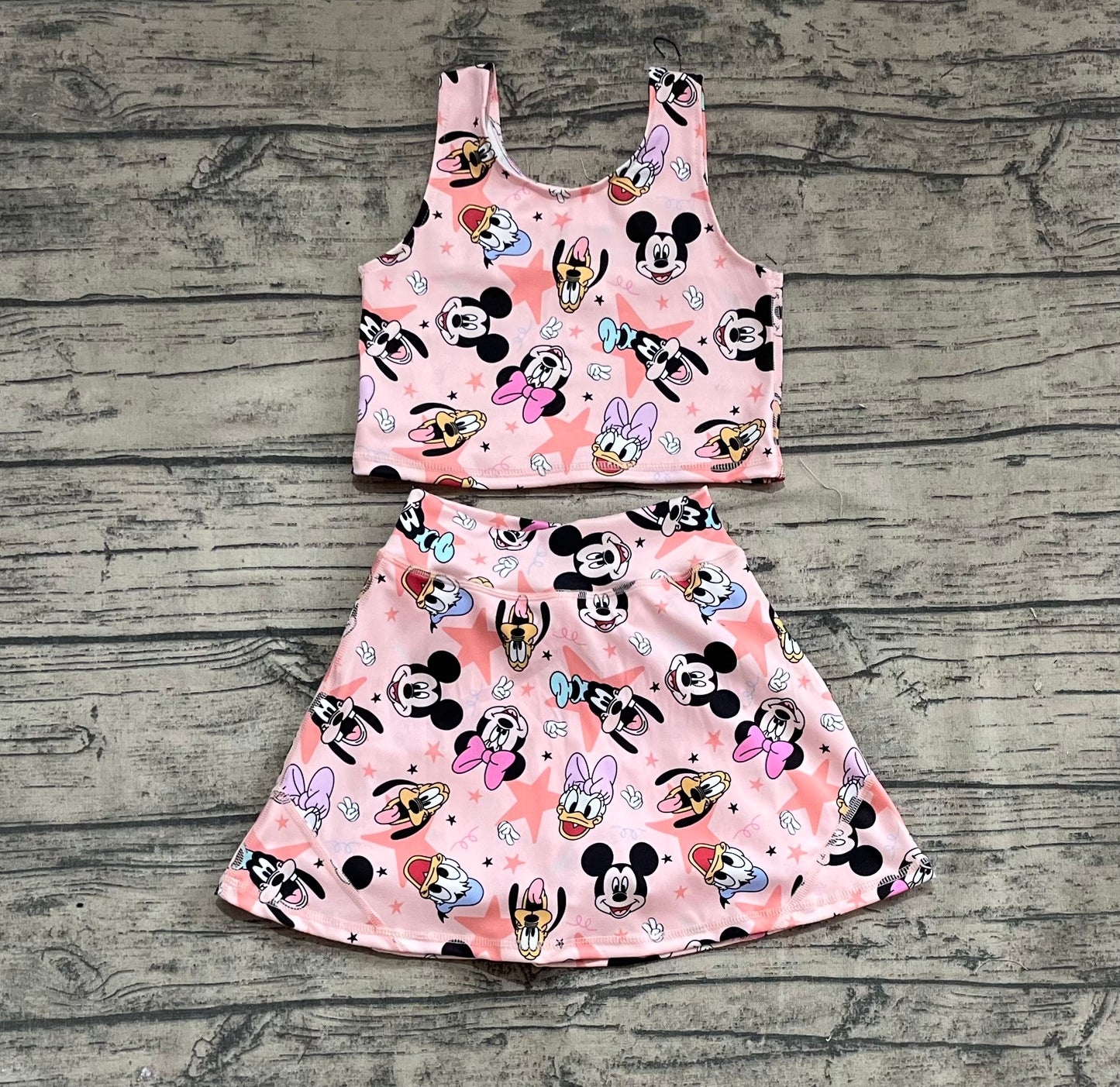 GSD2332 Baby Girls Sleeveless Cartoon Mouse Ducks Top Skort Yoga Set  D 4.3