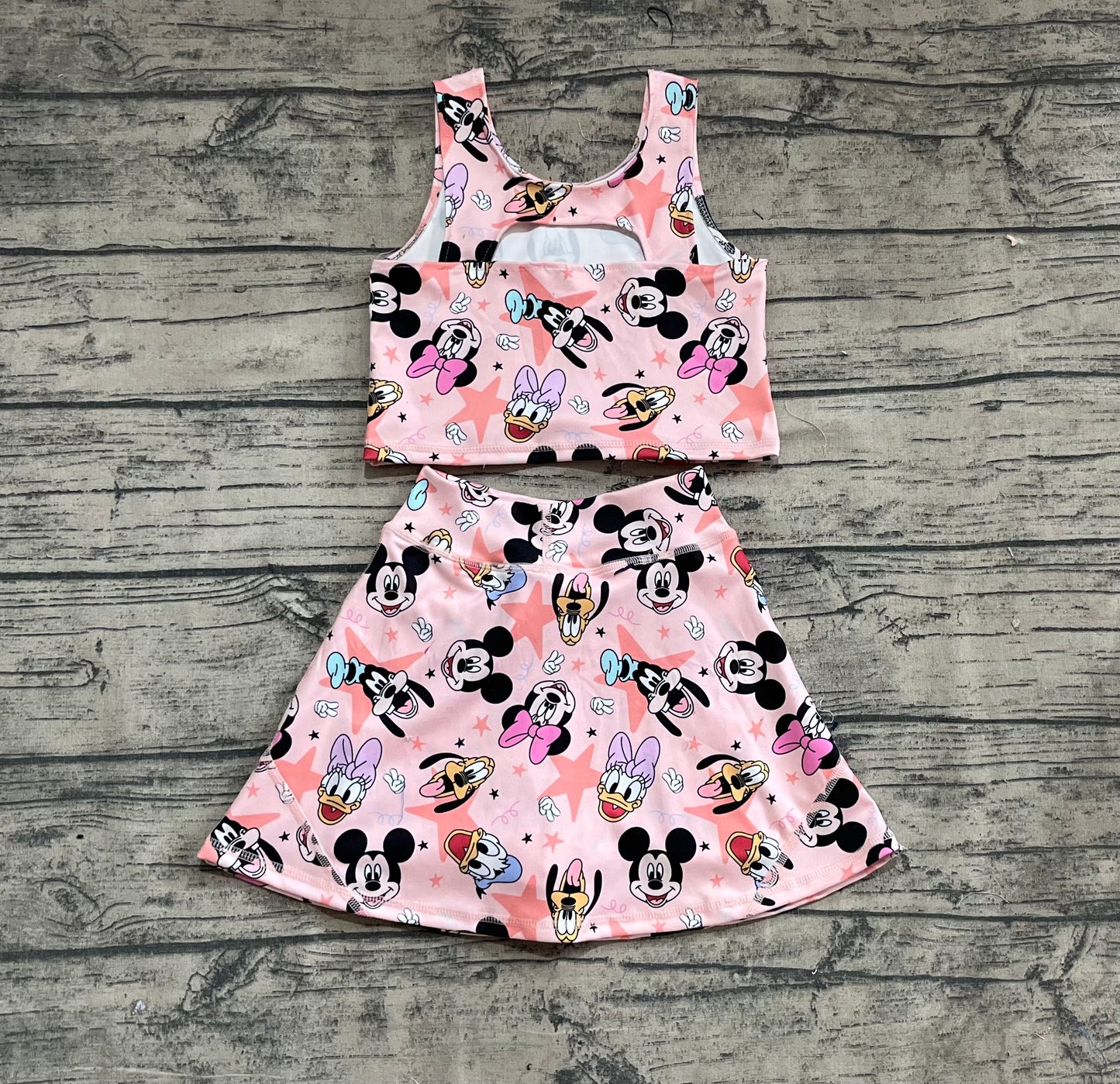 GSD2332 Baby Girls Sleeveless Cartoon Mouse Ducks Top Skort Yoga Set  D 4.3