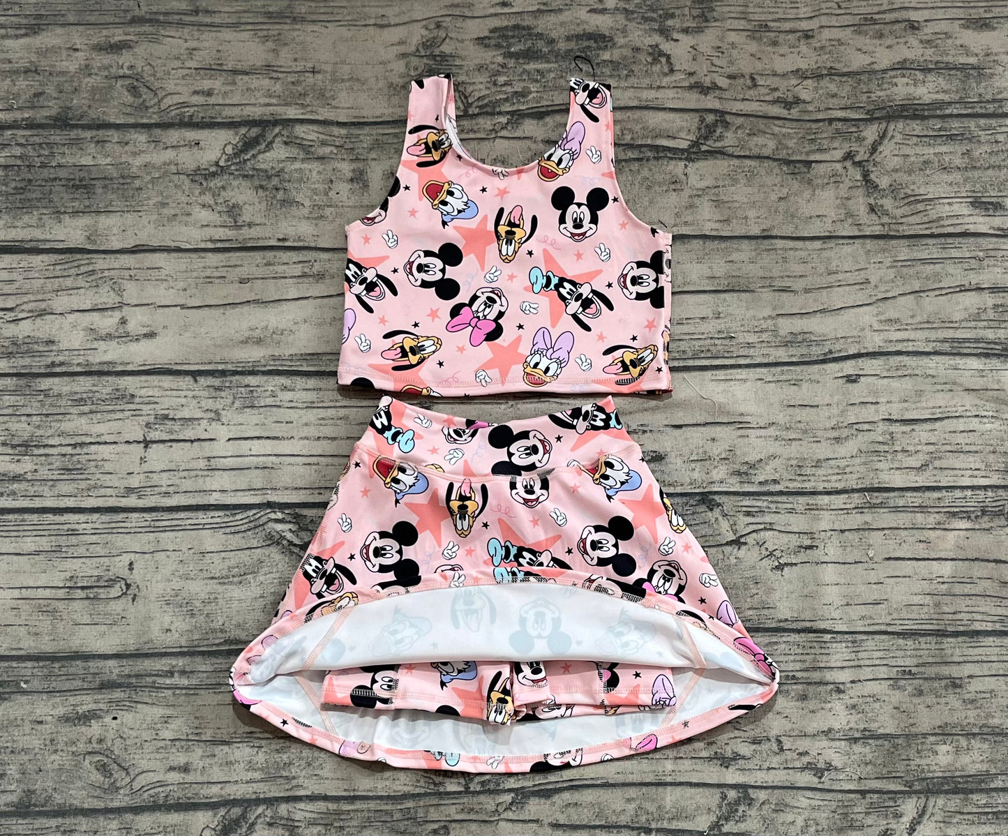 GSD2332 Baby Girls Sleeveless Cartoon Mouse Ducks Top Skort Yoga Set  D 4.3