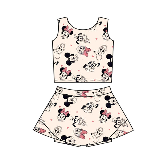 presale GSD2335 Baby Girls Sleeveless Cartoon Mouse Ducks Hearts Top Skort Yoga Set D 3.19