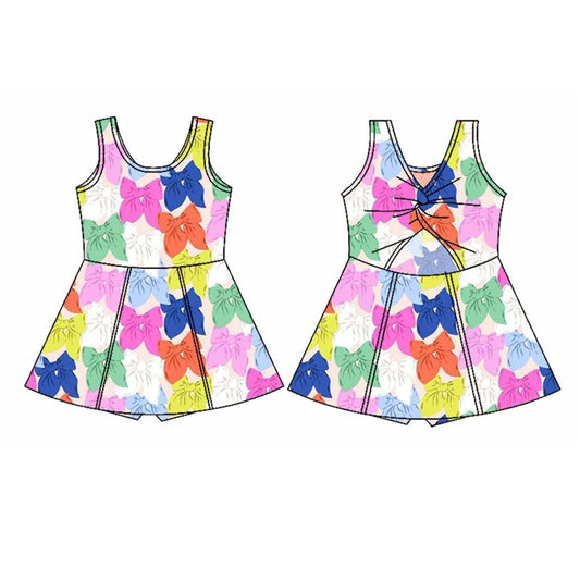 presale GSD2339 Baby Girls Sleeveless Colorful Bows Yoga Active Skort Knee Length Dresses  D 3.19