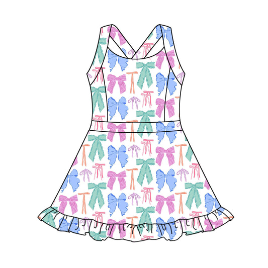 presale GSD2340 Baby Girls Strap Colorful Bows Yoga Active Knee Length Dresses D 3.19