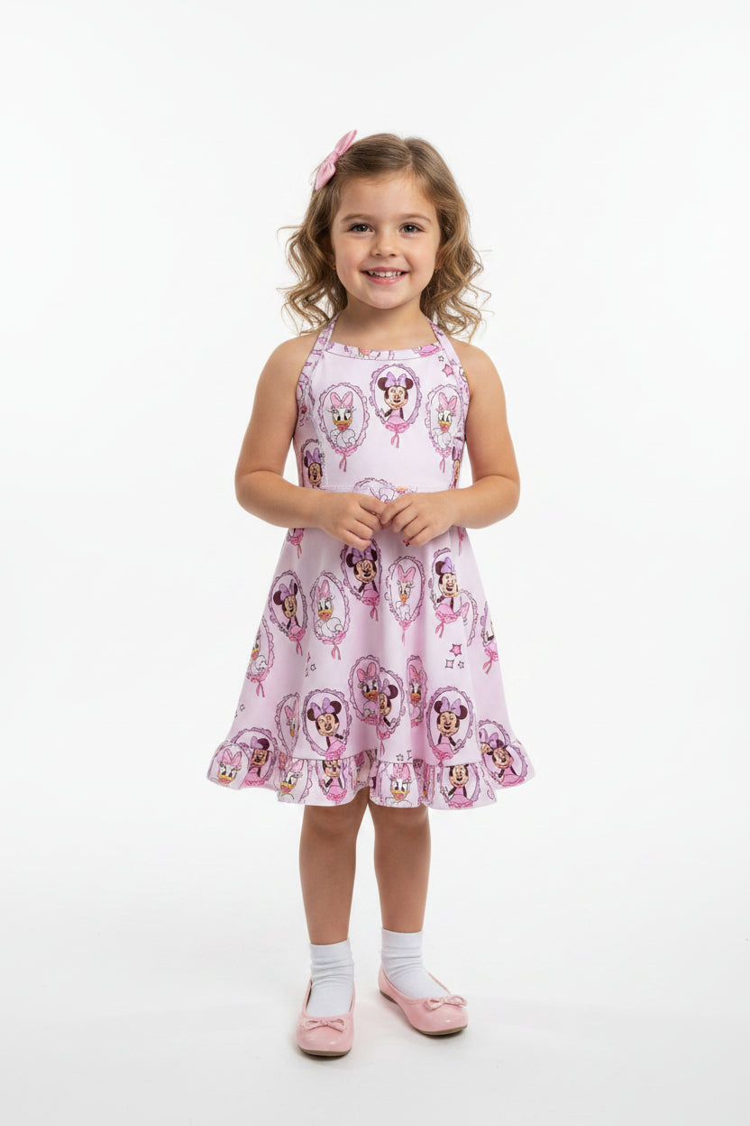 GSD2343  Baby Girls Strap Cartoon Mouse Ducks Yoga Active Knee Length Dresses D 4.2