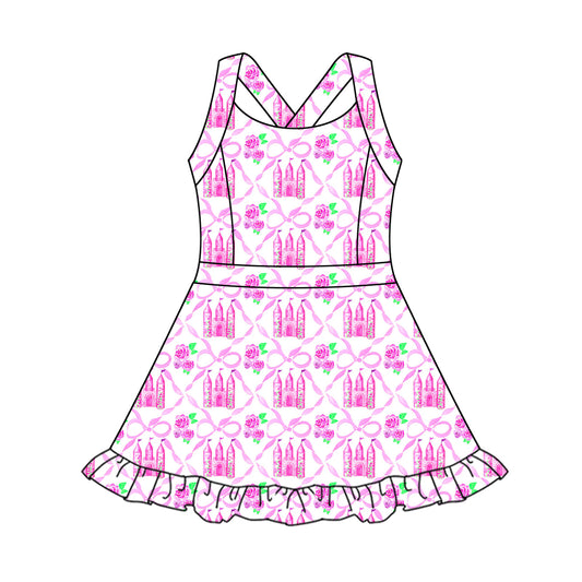 presale GSD2344 Baby Girls Strap Floral Castles Yoga Active Knee Length Dresses  D 3.19