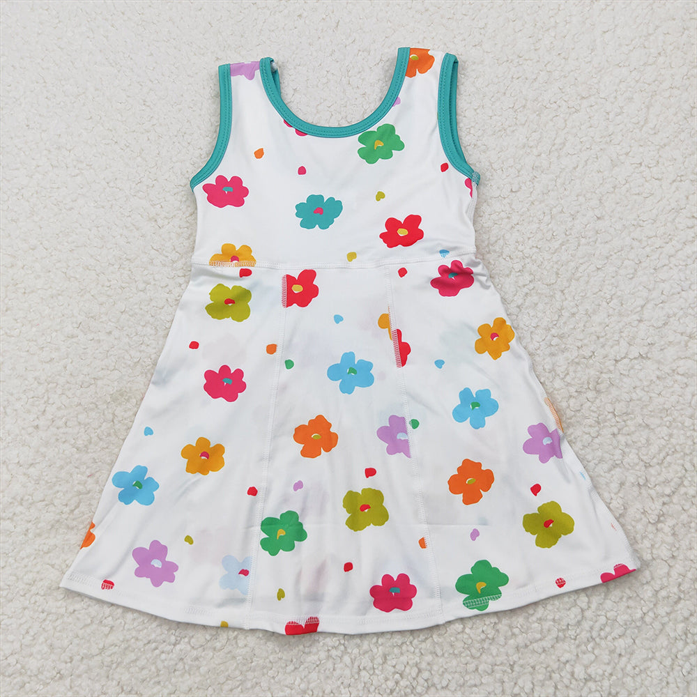 GSD2346 Baby Girls Sleeveless Colorful Flowers Yoga Knee Length Dresses  D 5.22