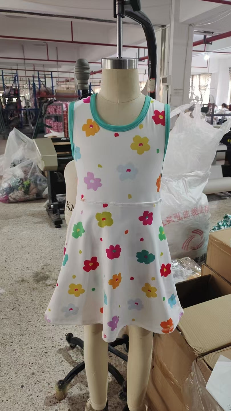 GSD2346 Baby Girls Sleeveless Colorful Flowers Yoga Knee Length Dresses  D 5.22