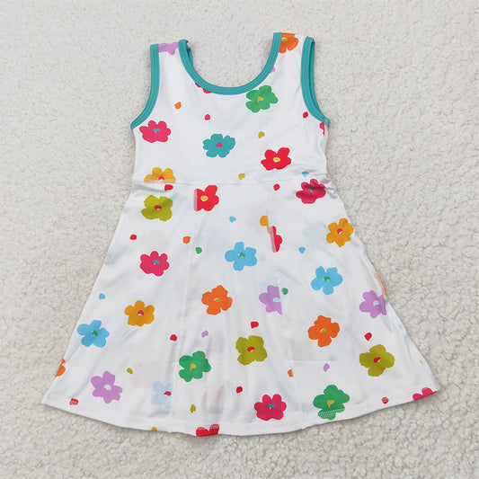 GSD2346 Baby Girls Sleeveless Colorful Flowers Yoga Knee Length Dresses D 5.22