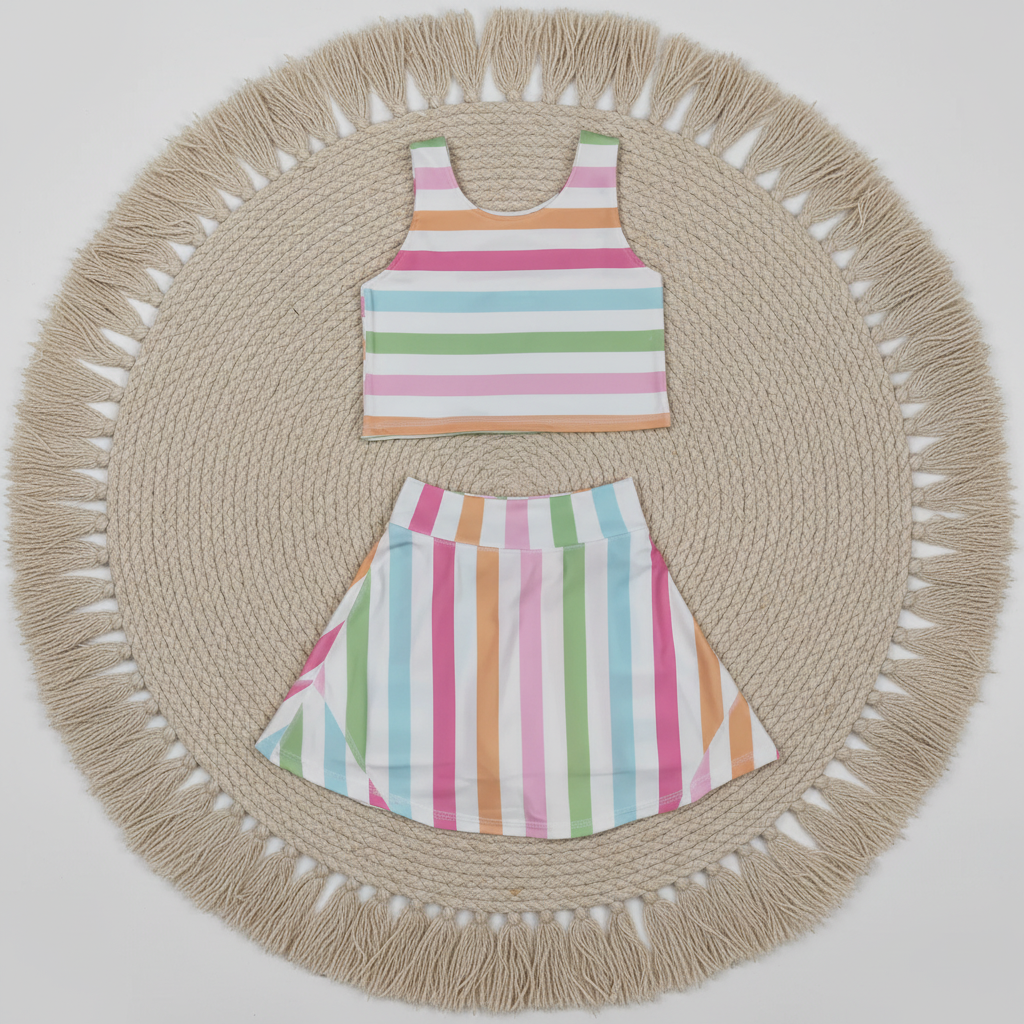 Sibling Baby Girls Sleeveless Stripe Bows Vest Top Yoga Athletic Skorts Sets  D 8.2