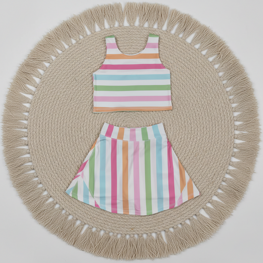 Sibling Baby Girls Sleeveless Stripe Bows Vest Top Yoga Athletic Skorts Sets  D 8.2