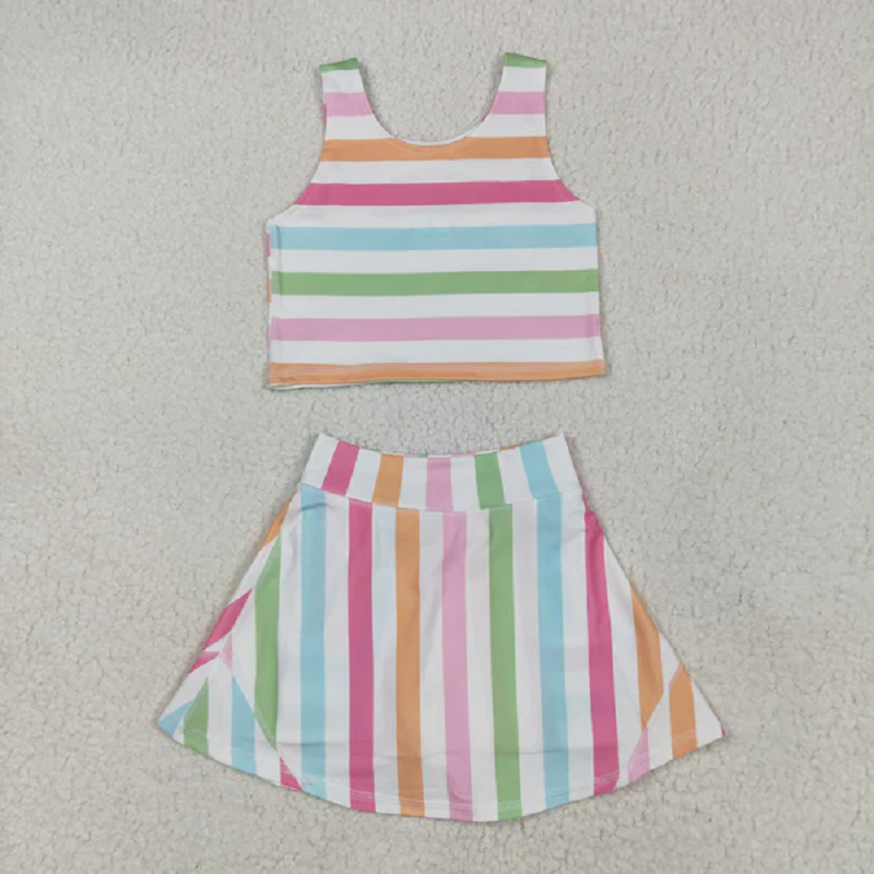 Sibling Baby Girls Sleeveless Stripe Bows Vest Top Yoga Athletic Skorts Sets  D 8.2
