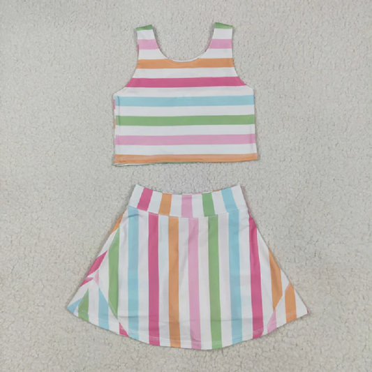 Sibling Baby Girls Sleeveless Stripe Bows Vest Top Yoga Athletic Skorts Sets D 8.2