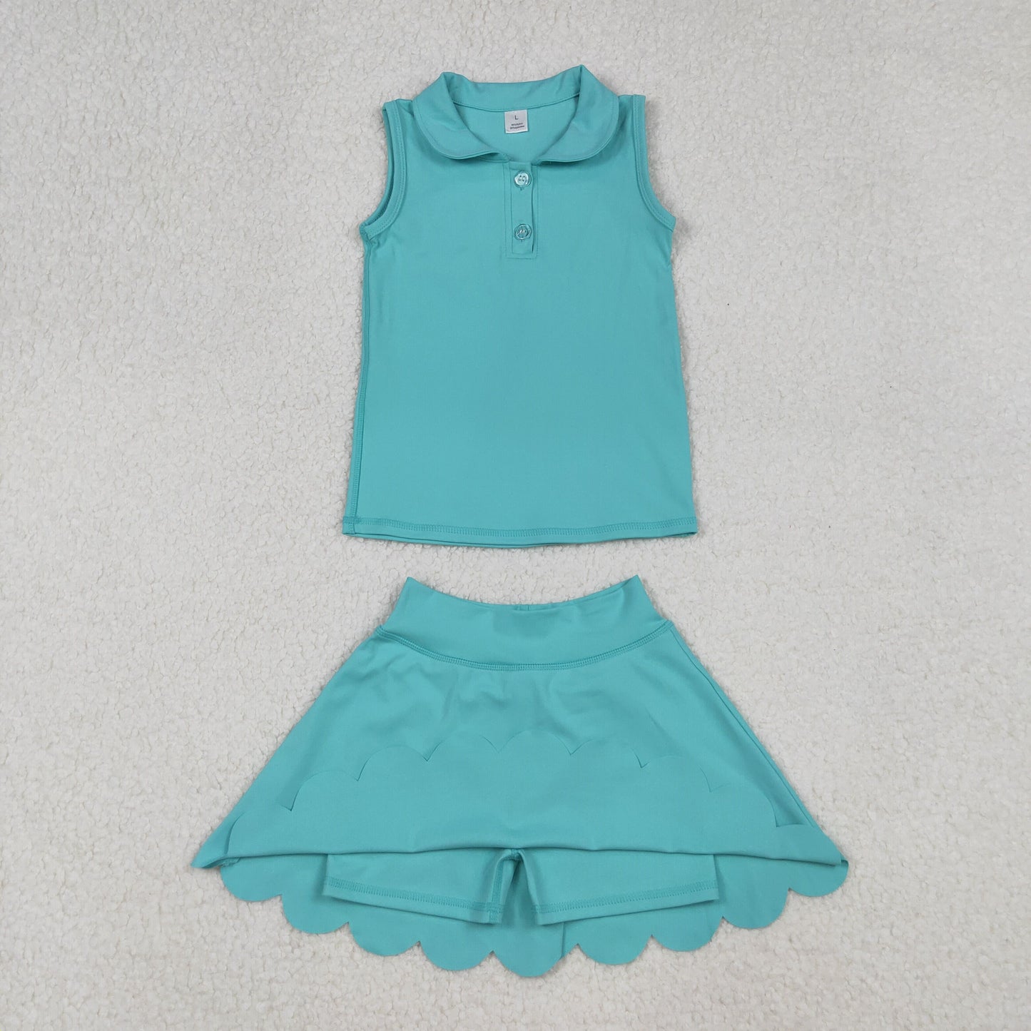 GSD2349 Baby Girls Aqua Sleeveless Button Top Skirt Yoga Set   D 925